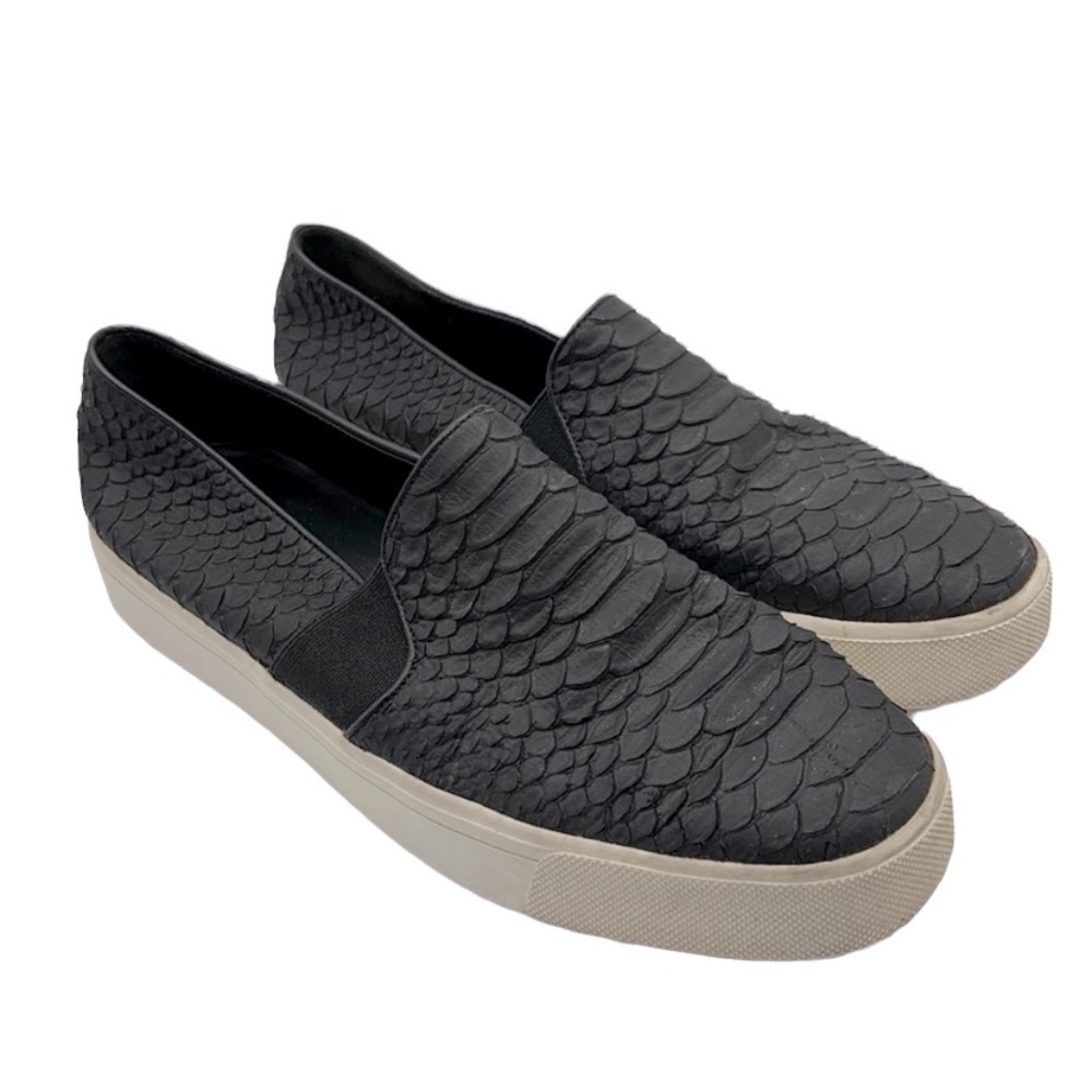 Vince Black Faux Snakeskin Slip On Sneakers Size 8